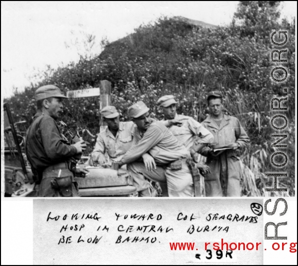 GIs looking towards Col. Seagraves hospital in central Burma, below Bahmo. During WWII.