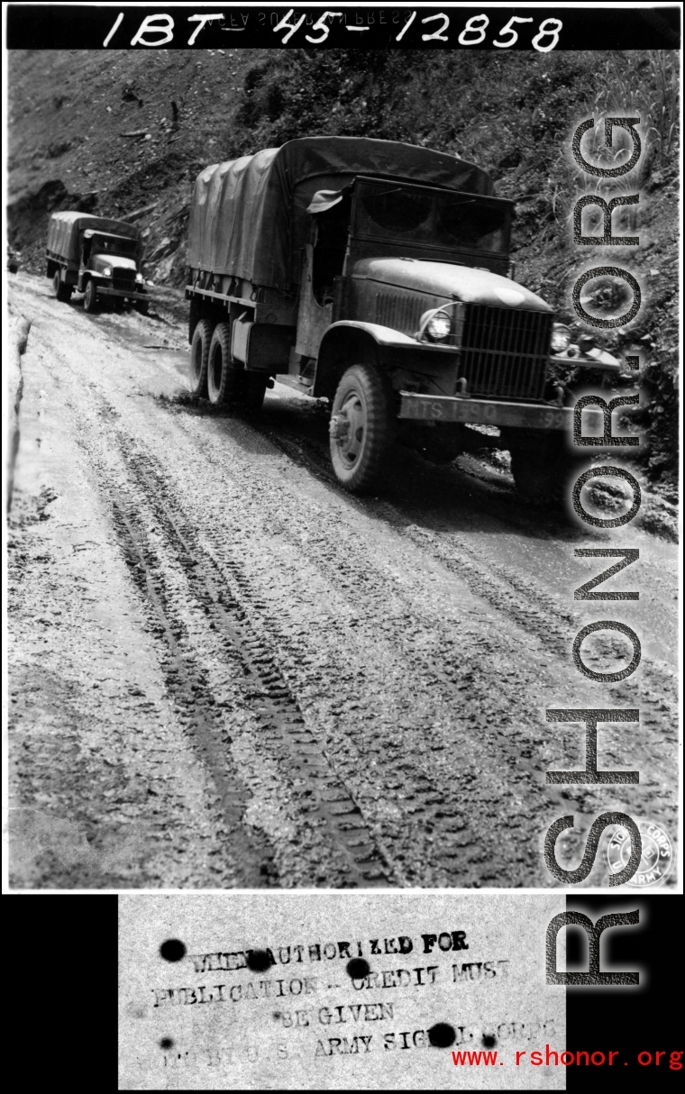 American trucks on the Burma Road or Ledo Road during WWII.