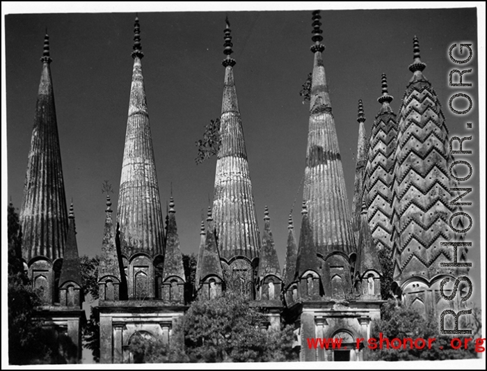 Temple towers in Burma (or India) during WWII.  Image provided by Emery and Beth Vrana.