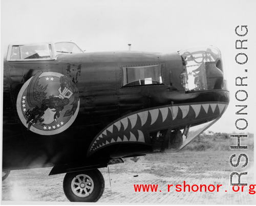 B-24 nose art, with emblem and sharks teeth during WWII.