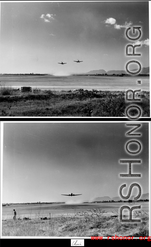 US planes taking off from airbase near Kunming China during WWII.