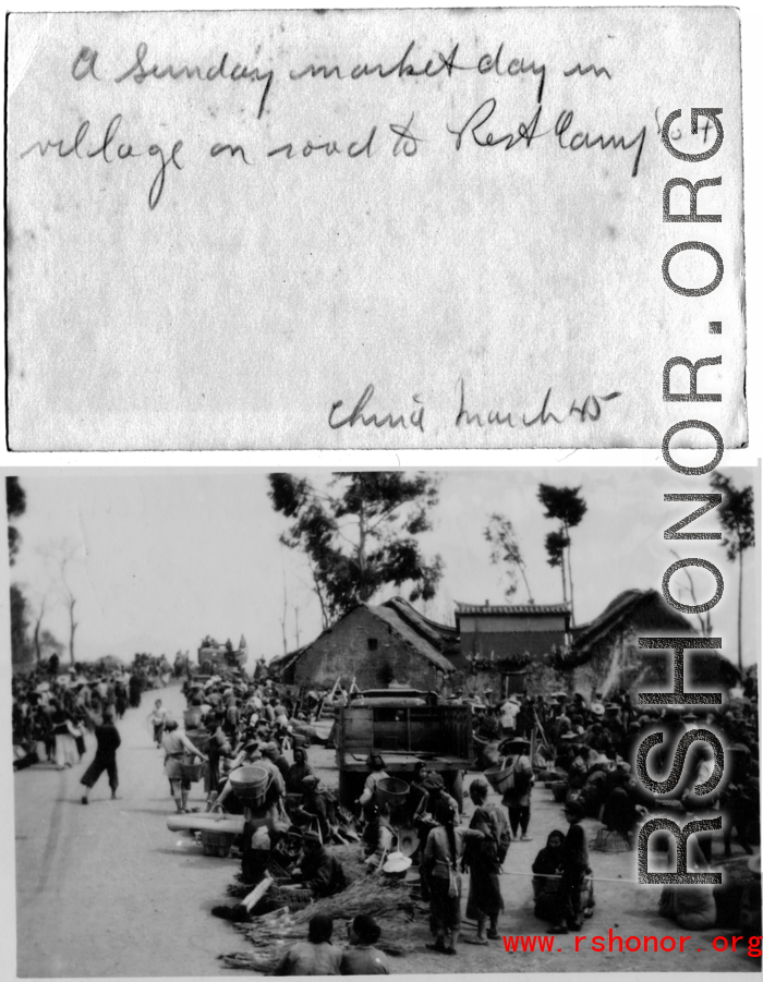 Market day in village in Yunnan province, March 1945, on road to Camp Schiel.