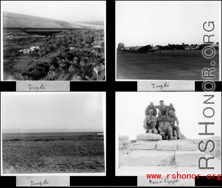 Tripoli and Cairo, Egypt, during WWII, with B-24 on a runway.