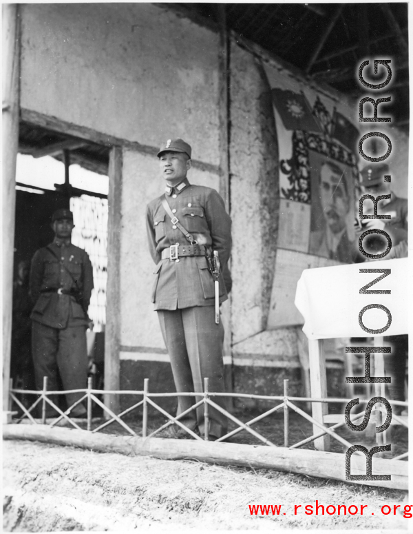 Chinese Lt. General Du Yuming, Nationalist 5th Corps (第五集团军总司令兼昆明防守司令杜聿明), makes speech during rally.