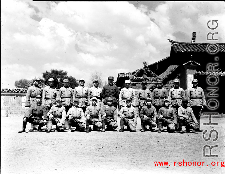 Chinese soldiers pose during rally in southern China, probably Yunnan province, or possibly in Burma.