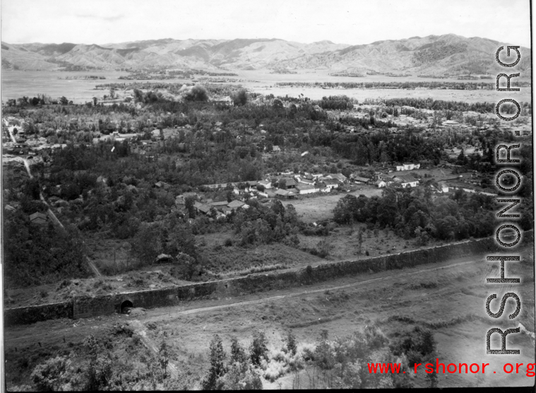 B-25 Mitchell bombers during battle with Japanese ground forces, flying over Tengchung (Tengchong), near the China-Burma border in far SW China.