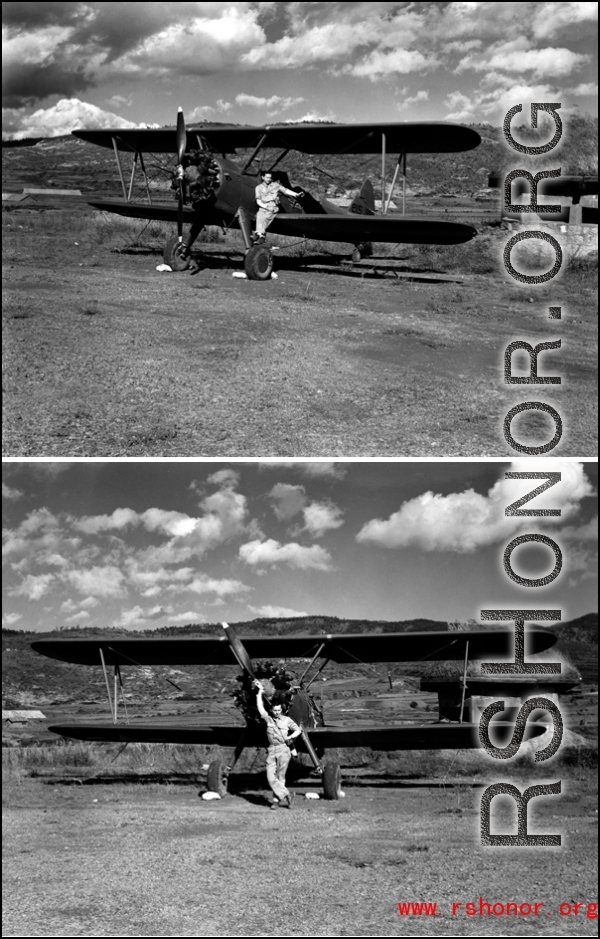 Eugene Wozniak with a Stearman biplane in Yunnan province. (Thanks jbarbaud for updated info!)