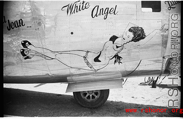 Nose art of a Consolidated C-109 (a modification of the B-24 bomber) "White Angel" in the CBI during WWII. Probably serial #44-49059.