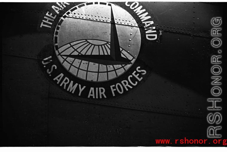 An Air Transport Command (ATC) emblem painted on a transport aircraft in China during WWII.