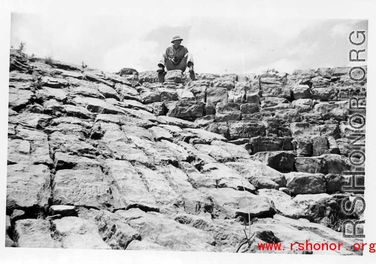 A dam and and falls about 8 miles southeast of the Luliang air base area in Yunnan province, China, where the GIs went to swim and relax. During WWII.