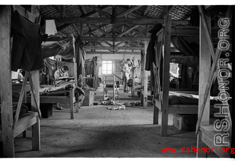 A scene inside the American barracks at the Luliang, Yunnan province, air base.