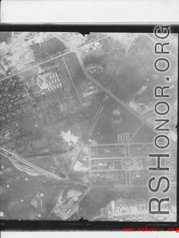 Aerial photograph of a base, possibly American, during WWII.