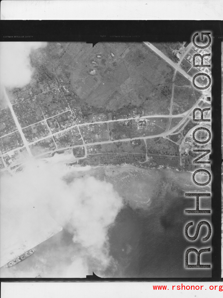 Aerial photograph of a base, possibly Allied, during WWII.