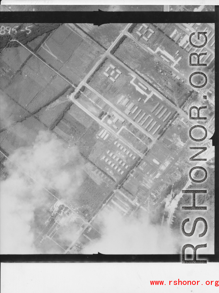 Aerial photograph of a base, possibly Allied, during WWII.