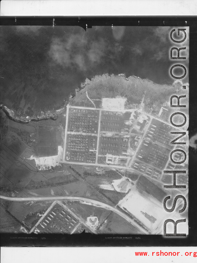 Aerial photograph of a base, possibly Allied, during WWII.