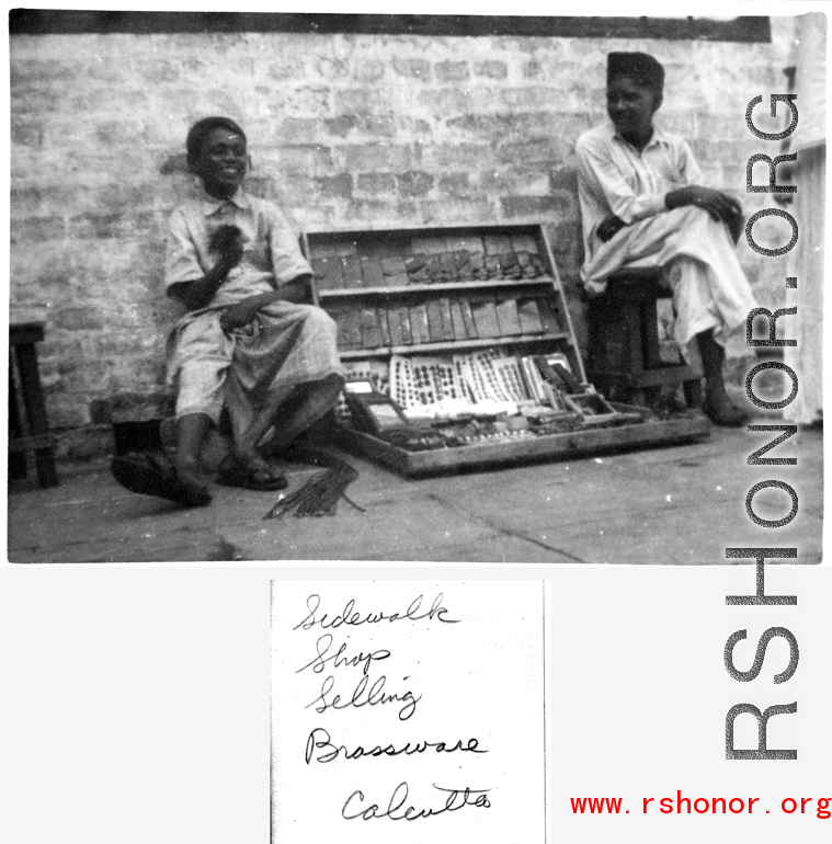 Sidewalk shop in Calcutta, India, during WWII.