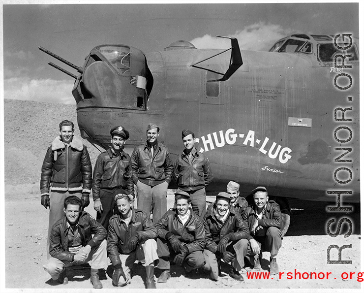 The B-24J bomber "Chug-A-Lug (Junior)," serial #42-73310, and crew in China during WWII.