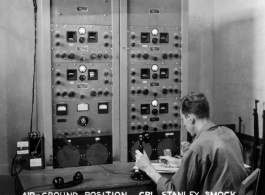 Air-ground position radio. Cpl. Stanley Smock. AACS Sta. No. 251, 128th Squadron, Chanyi, China.