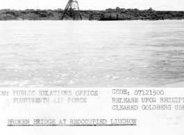 Bridge at Liuzhou, Guangxi province, destroyed by the Allies in front of the Japanese Ichigo thrust in 1944. In the CBI.