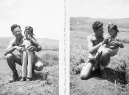 Along the Burma road on the way to China during WWII, or in SW China. The top right image is Frank G. Ehle holding a small child.