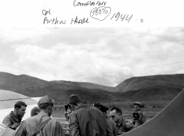 T/Sgt. Syd Greenberg. 164th Signal Photographic Company photographers. L-5 pilot P. Loris. Near Tengchong (Tengchung), China. During 2nd Salween River campaign, 1944. Cpl. Arthur Hedge