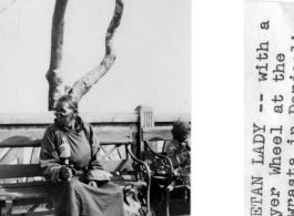 Tibetan woman with prayer wheel at the Chowrasta in Darjeeling, during WWII.  Photo from Walter De Blair.