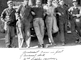 Armament crew, 16th Fighter Squadron, in front of "armament shack," Chenggong (Chengkung), China, during WWII.