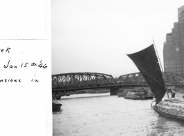 Suzhou Creek, Shanghai, with Broadway Mansions in background, on January 15, 1946.