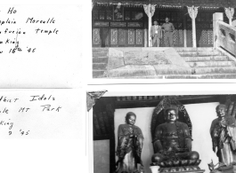 Mr. Ho and Chaplain Morealle at Confucian Temple in Nanjing, on November 15, 1945. And Buddhist figures at Purple Mountain Park, December 9, 1945.