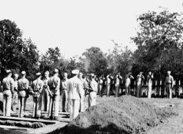 Gun salute for American GIS who had died at a temporary war-time graveyard. In the CBI, during WWII.