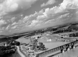 Bombing on Phu Lang Thuong railway bridge over the Thuong River at Bắc Giang City in French Indochina (Vietnam), during WWII. In northern Vietnam, and along a critical rail route used by the Japanese.  Coordinates:  21°16'32.69"N 106°11'9.28"E