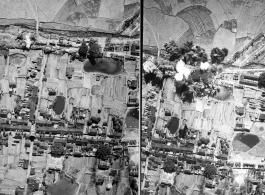 Bombs destroy a row of poor thatched-roof hovels in either SW China (esp. Guangxi), Burma, or French Indochina. During WWII.