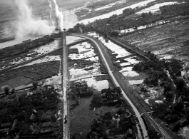 Bombing of Đò Lèn Bridge in Hà Trung Town in French Indochina (Vietnam), during WWII. In northern Vietnam, and along a critical rail route used by the Japanese.