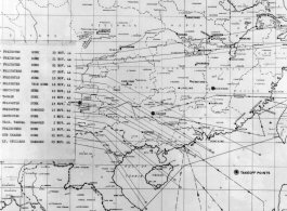 Sea sweep air mission map for November 1944, showing locations near or in China where attacks were made on Japanese targets by U. S. aircraft.  From the U.S. Government sources.