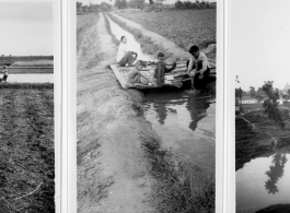 Farm life at Hanzhong, during WWII.  Note St. Michael's Church on the horizon on the left and right images.