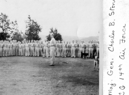 Major Gen. Charles B. Stone makes an apparent speech during a visit to Yangkai on the August 29, 1945.  Yangkai, APO 212, during WWII.