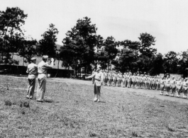 Award ceremony with Major Gen. Charles B. Stone during a visit to Yangkai on the August 29, 1945.  Yangkai, APO 212, during WWII.