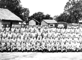 Assembled Men Of 491st.  Second row, right Frank Bates; third row center, Capt Bill De Vries, Engineering Officer (in wheel hat).