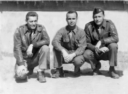 Three members of the 341st Bombardment Group pose in the CBI during WWII. Dan Loring (11th Squadron) on the right.