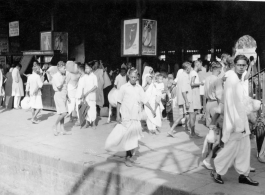 Busy train station in India during WWII.