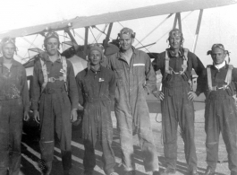 Flying cadets at Oxnard, CA, flying Stearman PT-13 ATs. during WWII.   Richard D. Harris third from the right.