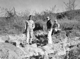 American flyers explore at Zhanyi, Yunnan, China, during WWII,.
