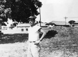 Bill Rumler poses on base. October 4, 1945, Gushkara, India.  24th Combat Mapping Squadron, 8th Photo Reconnaissance Group, 10th Air Force.