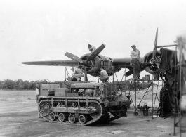 Flightline maintenance of a F-7/B-24 in India. 24th Combat Mapping Squadron, 8th Photo Reconnaissance Group, 10th Air Force