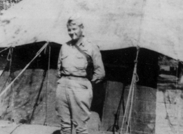 7th Veterinary Company GI posing before tent during WWII.