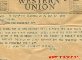 Telegram about Ewald Anton Mast.