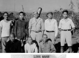 Line mess, Pfc Freddy, along with Chinese staff. This may be Suichuan, Jiangxi, air base. During WWII.