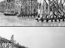 Allies building a wooden trestle bridge in the CBI during WWII.  From the collection of Hal Geer.