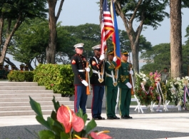 The U.S. Military and The Philippine Army presenting their countries' flags on Memorial Day 2006.  Photo by Dave Dwiggins.