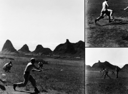 American GIs take part in baseball game in Guilin during WWII.  From the collection of Hal Geer.